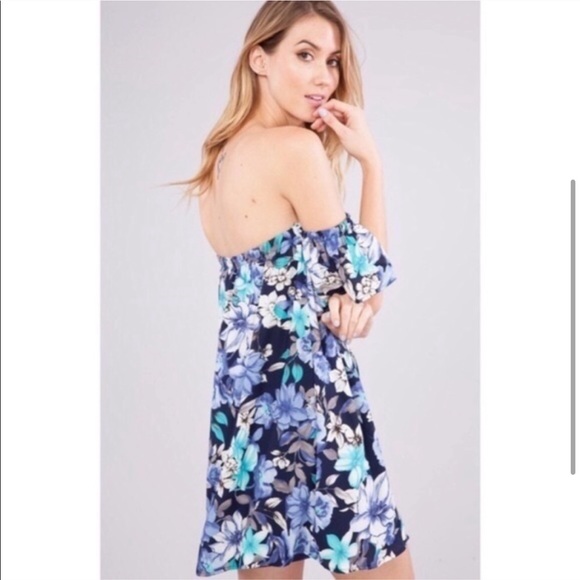 ❤️HOST PICK❤️ Blue Floral Off-Shoulder Dress - Picture 4 of 4
